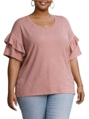 Terra & Sky Plus Size 4X (28W-30W) Top Layered Ruffle Accent Short Sleeves Pink